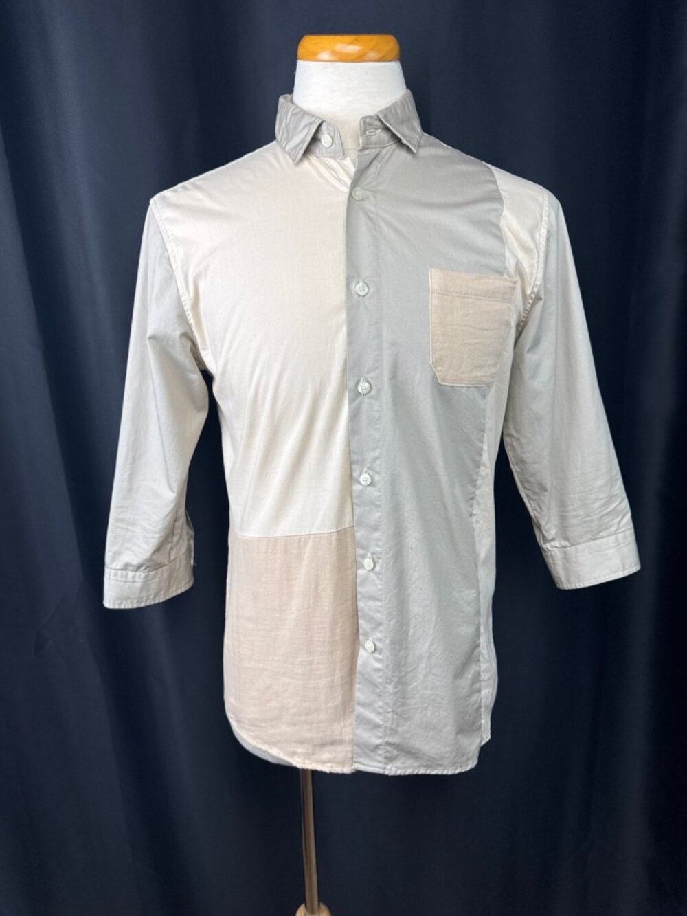 CIAOPANIC Japanese Designer Cotton Colorblock Grey Beige Button-Up Shirt L (M)